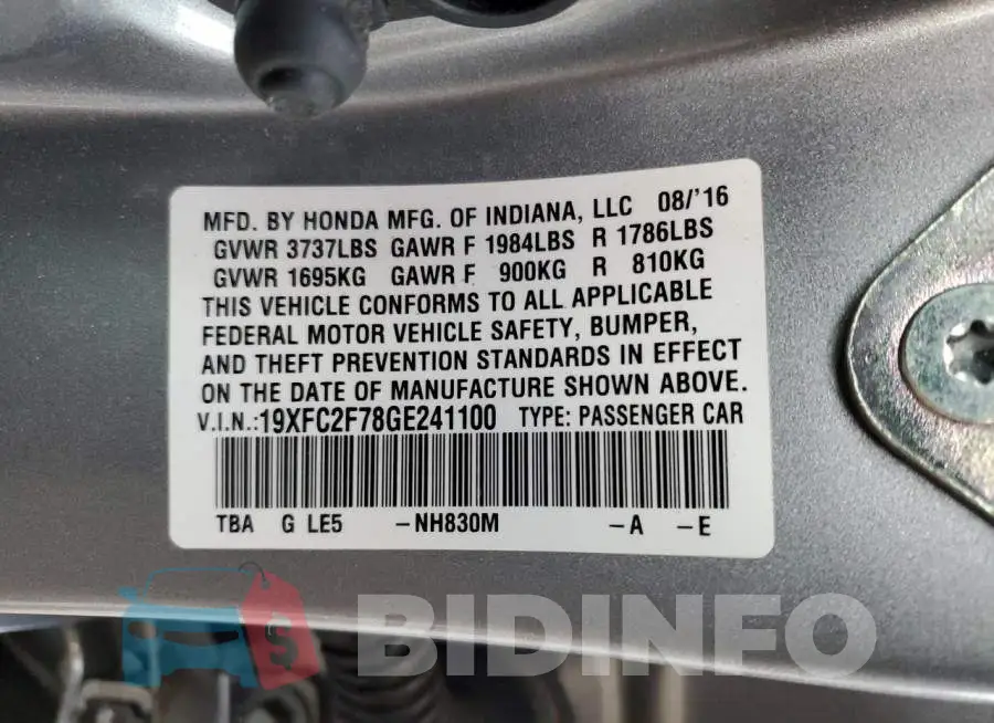 19XFC2F78GE241100 Photo# 12