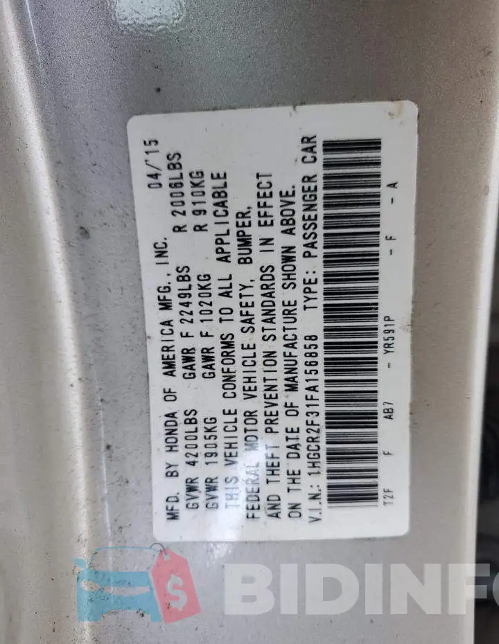 1HGCR2F31FA156858 Photo# 13