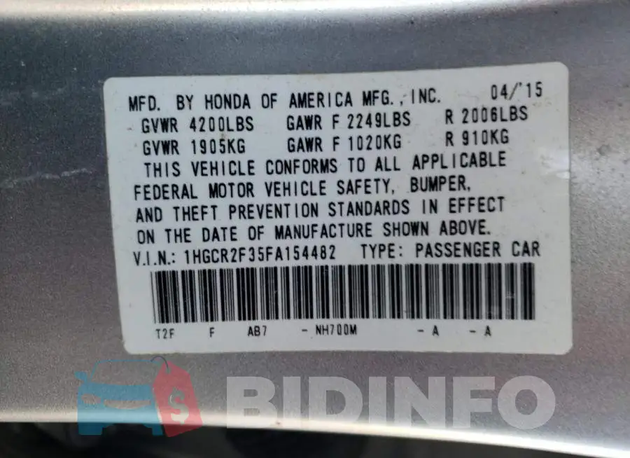 1HGCR2F35FA154482 Photo# 12