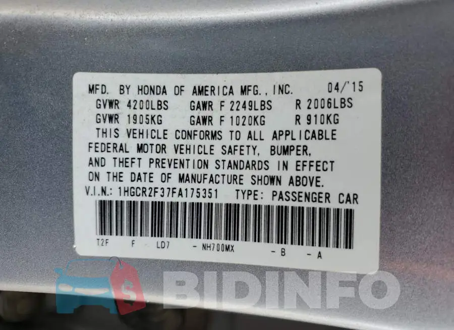 1HGCR2F37FA175351 Photo# 12