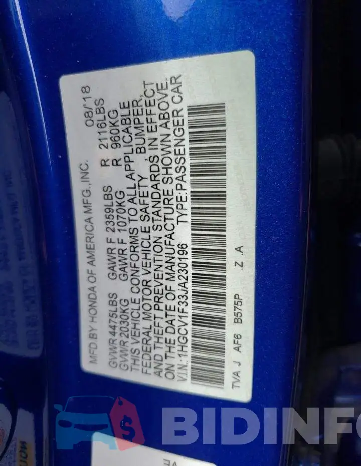 1HGCV1F33JA230196 Photo# 12