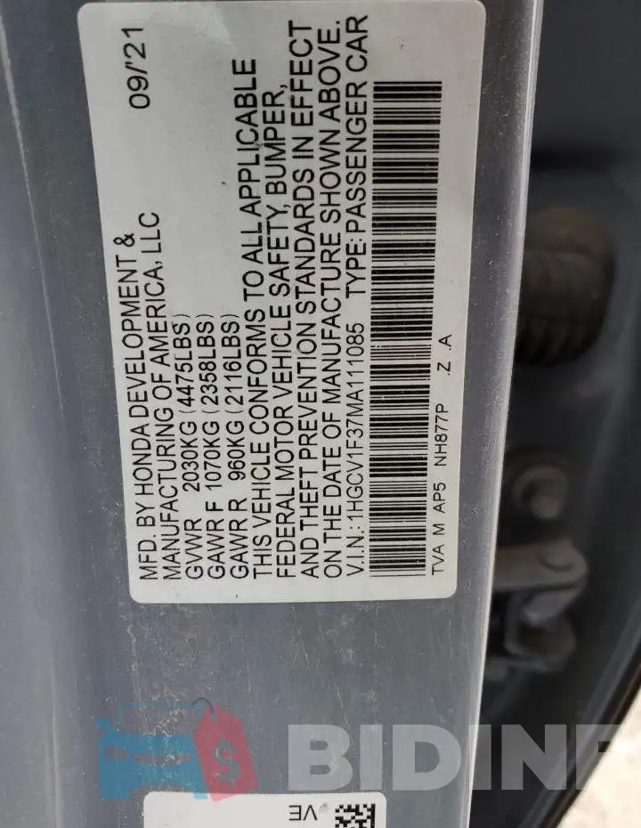1HGCV1F37MA111085 Photo# 13