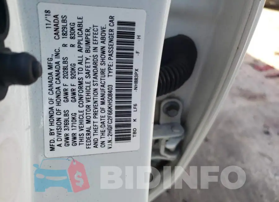 2HGFC2F66KH508403 Photo# 12