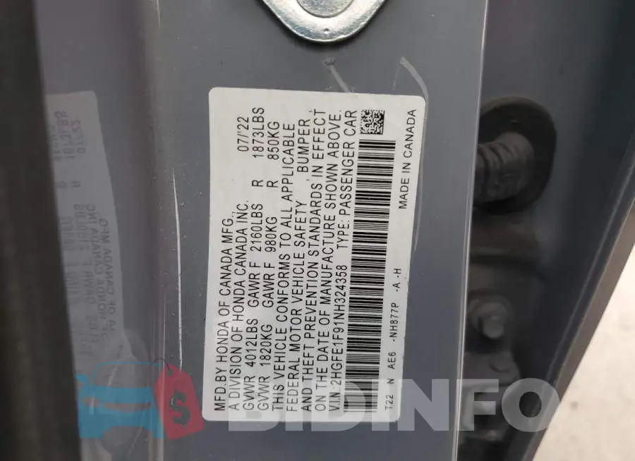 2HGFE1F91NH324358 Photo# 12