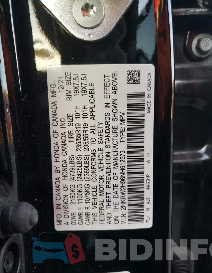 2HKRW2H96NH612573 Photo# 12