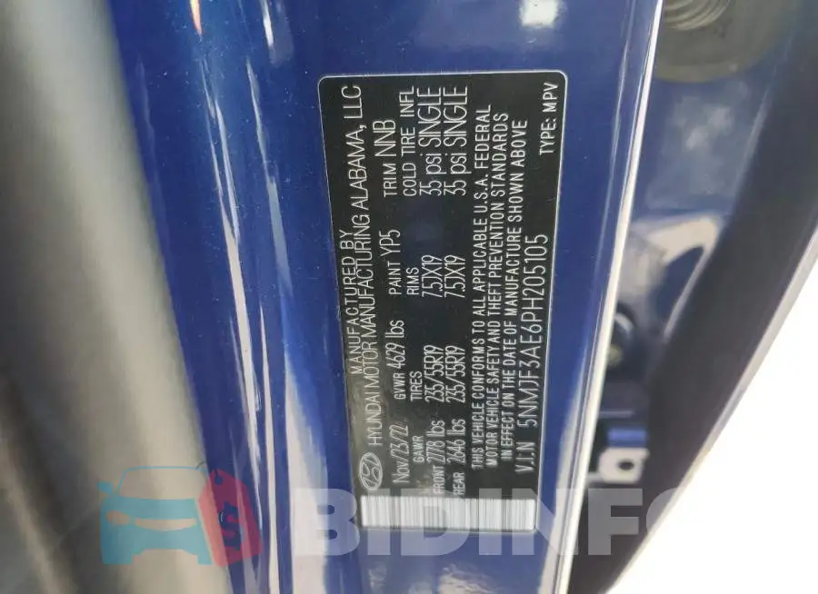 5NMJF3AE6PH205105 Photo# 12