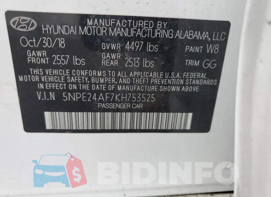 5NPE24AF7KH753525 Photo# 12
