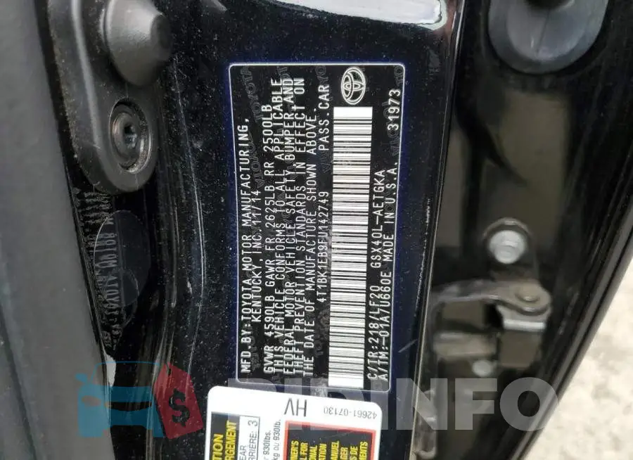 4T1BK1EB9FU142749 Photo# 13