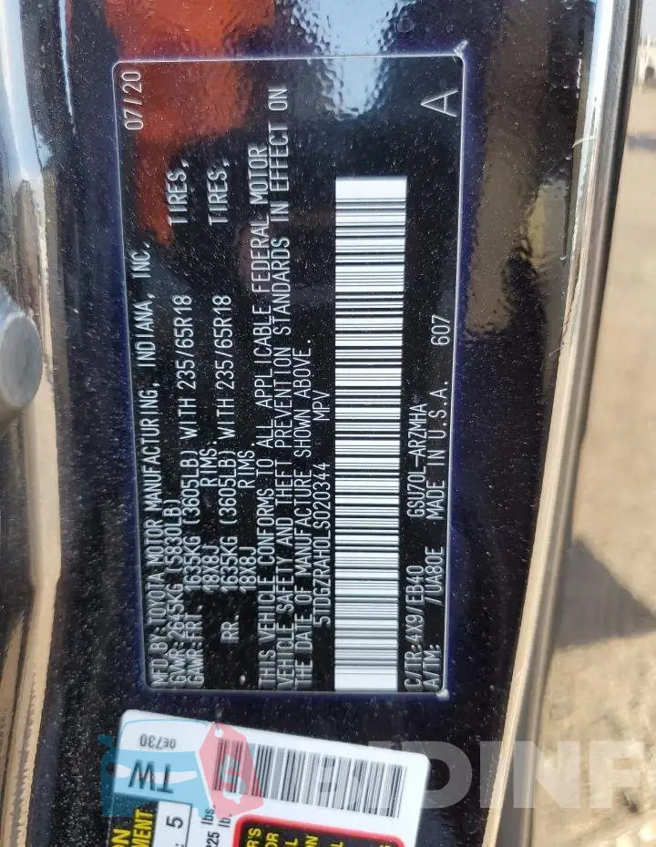5TDGZRAH0LS020344 Photo# 13