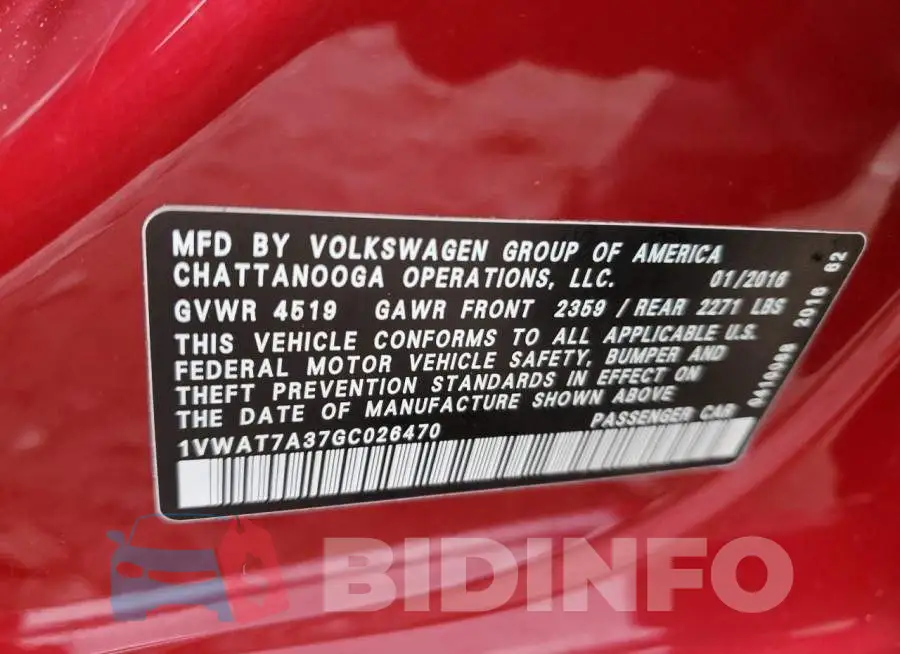 1VWAT7A37GC026470 Photo# 12