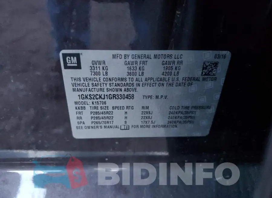 1GKS2CKJ1GR330458 Photo# 13