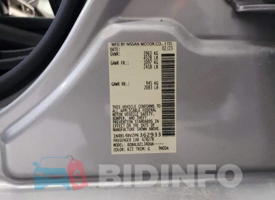 1N4BL4BV2PN362933 Photo# 12