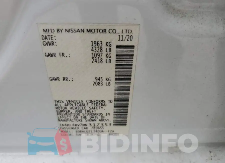 1N4BL4BV7MN317353 Photo# 12