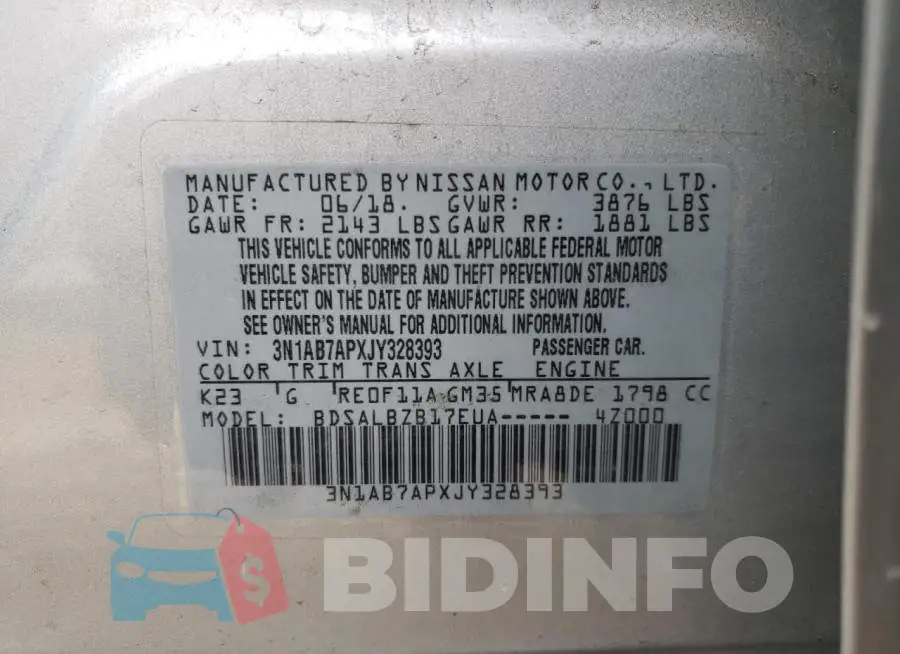 3N1AB7APXJY328393 Photo# 12