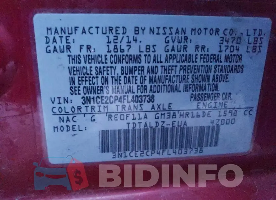 3N1CE2CP4FL403738 Photo# 13