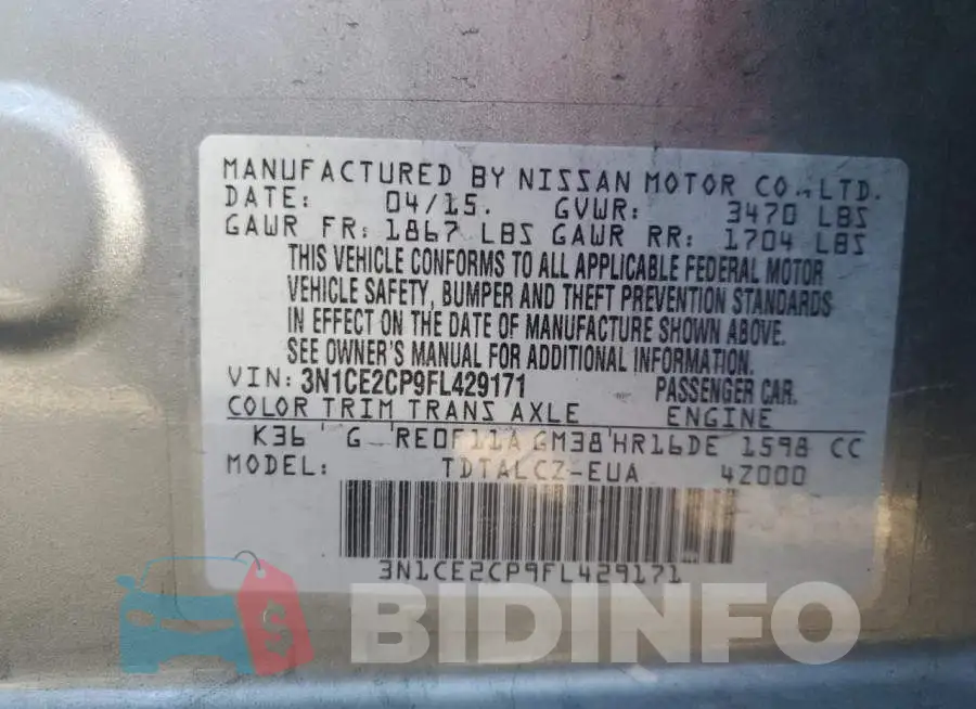 3N1CE2CP9FL429171 Photo# 13