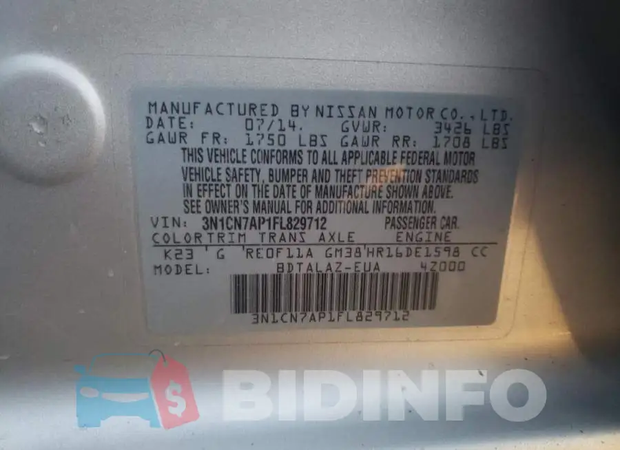 3N1CN7AP1FL829712 Photo# 13