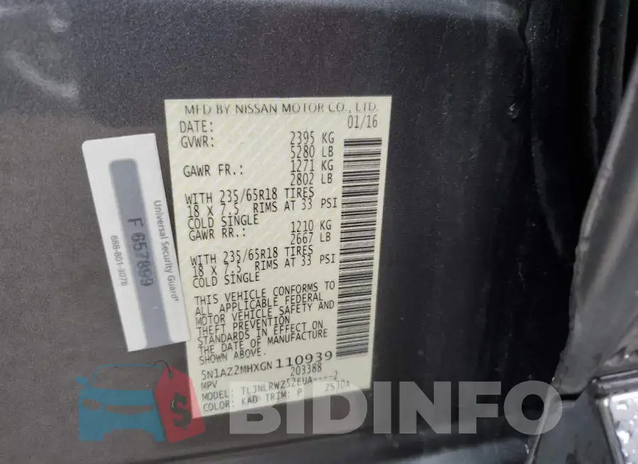 5N1AZ2MHXGN110939 Photo# 13