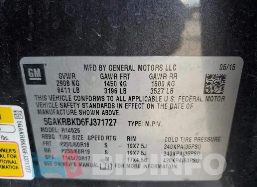 5GAKRBKD6FJ371727 Photo# 13