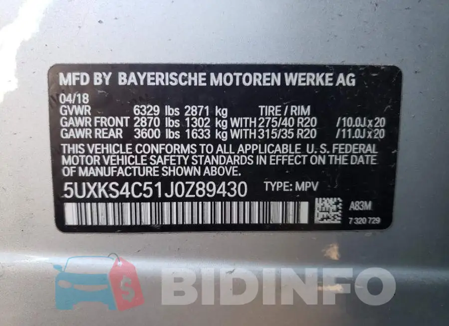 5UXKS4C51J0Z89430 Photo# 12