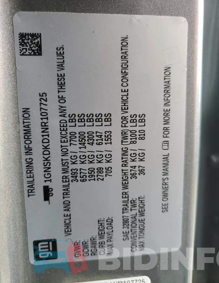 1GNSKDKD1NR107725 Photo# 13