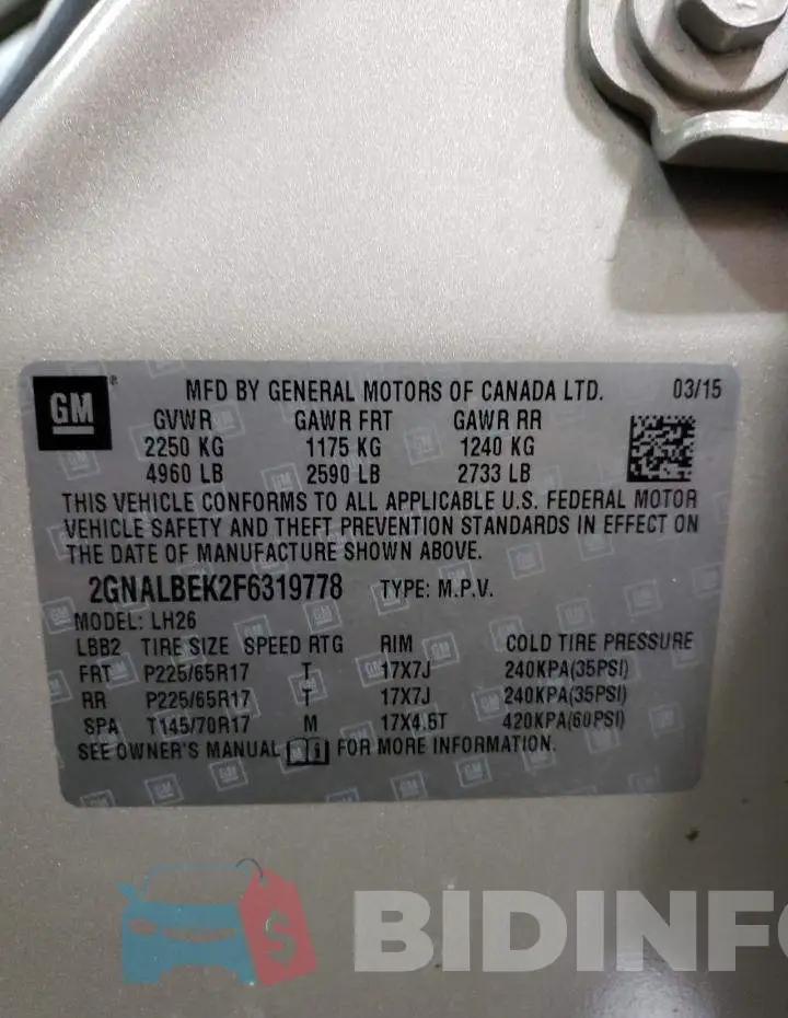 2GNALBEK2F6319778 Photo# 14