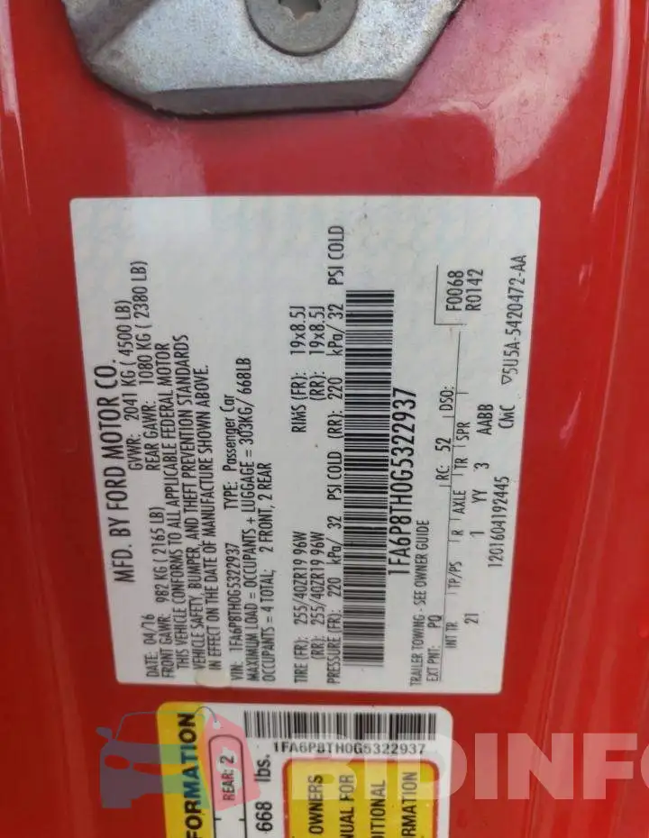 1FA6P8TH0G5322937 Photo# 12