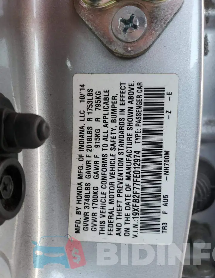 19XFB2F77FE012974 Photo# 12