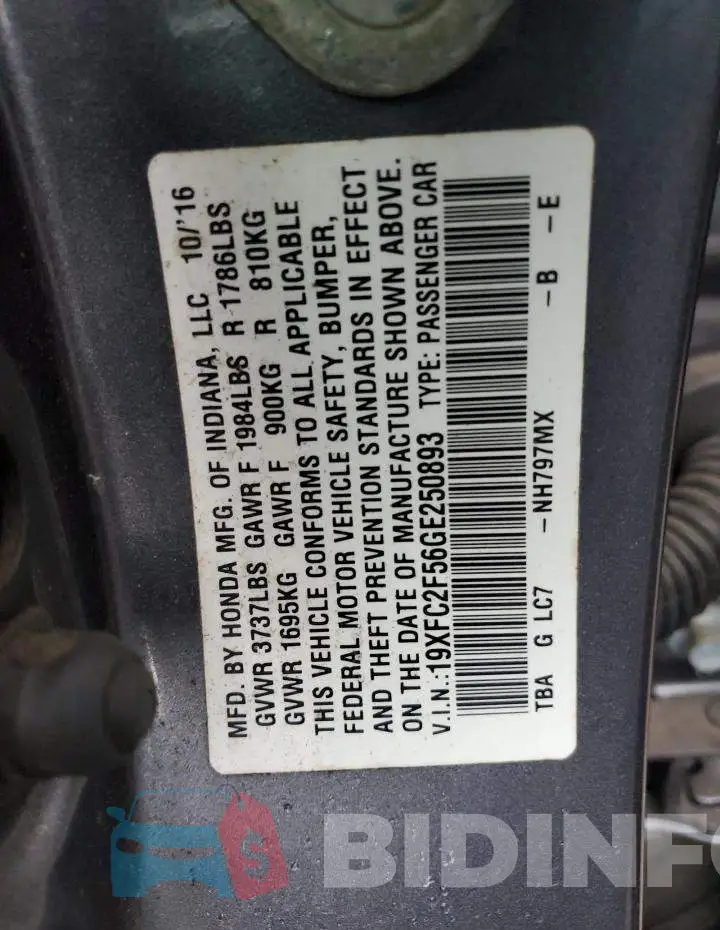 19XFC2F56GE250893 Photo# 12