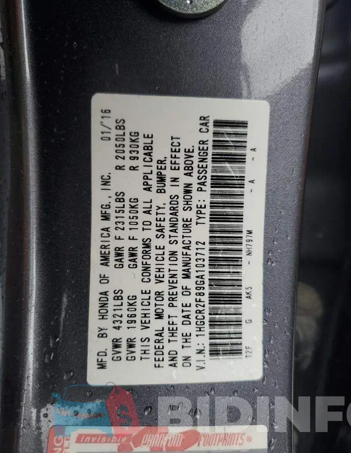 1HGCR2F89GA103712 Photo# 12