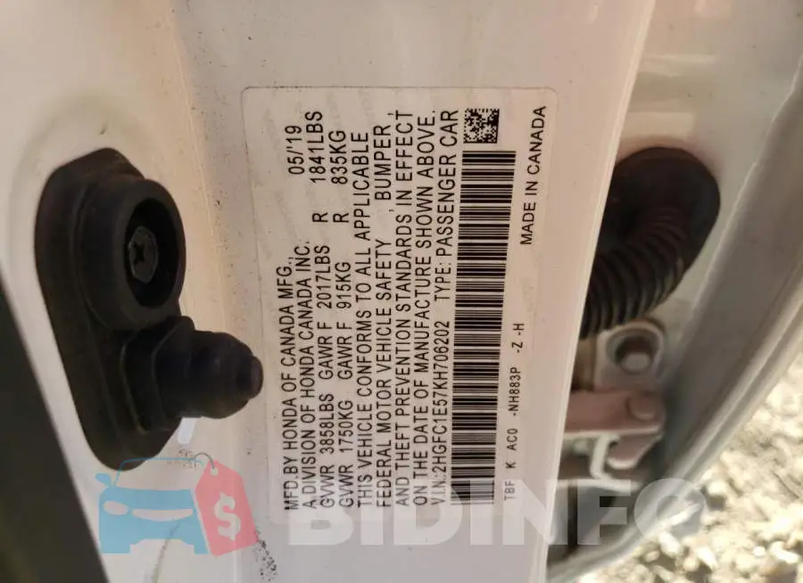 2HGFC1E57KH706202 Photo# 12