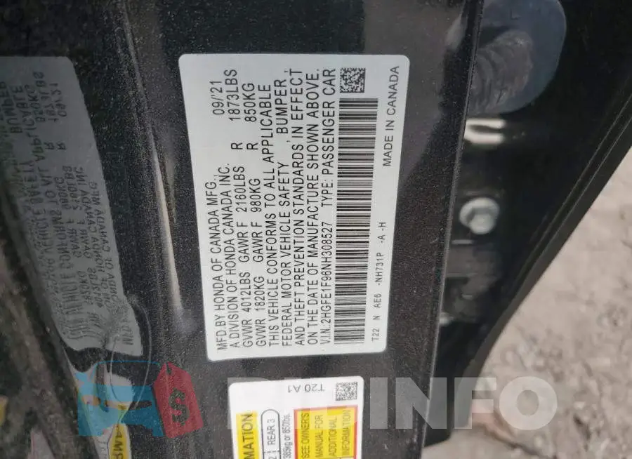 2HGFE1F96NH308527 Photo# 12