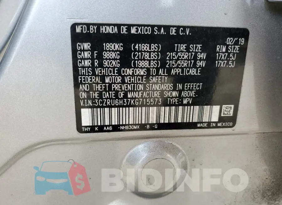 3CZRU6H37KG715573 Photo# 12