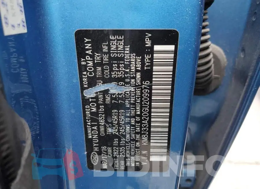KM8J33A20GU209976 Photo# 13