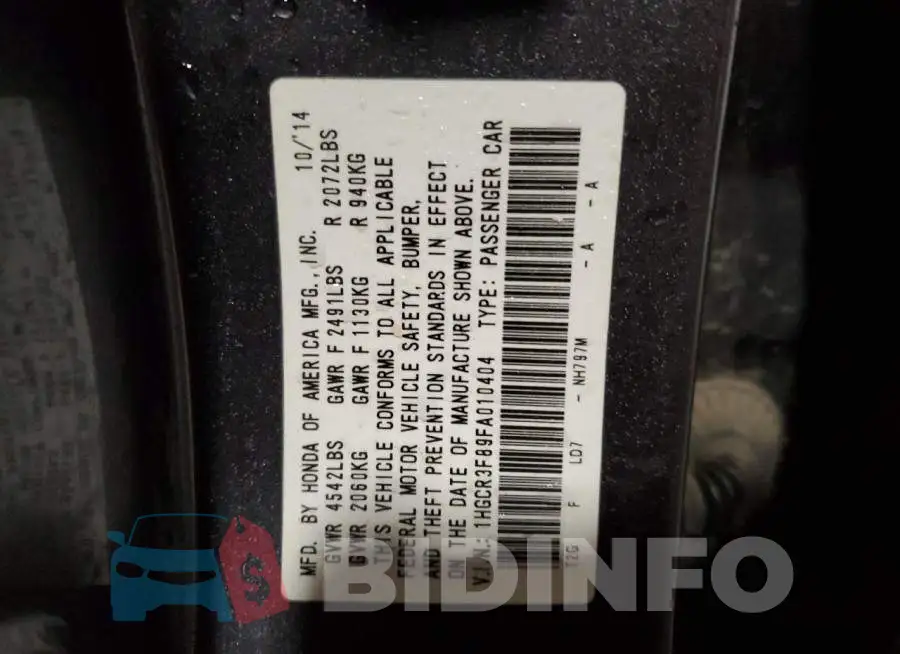 1HGCR3F89FA010404 Photo# 12