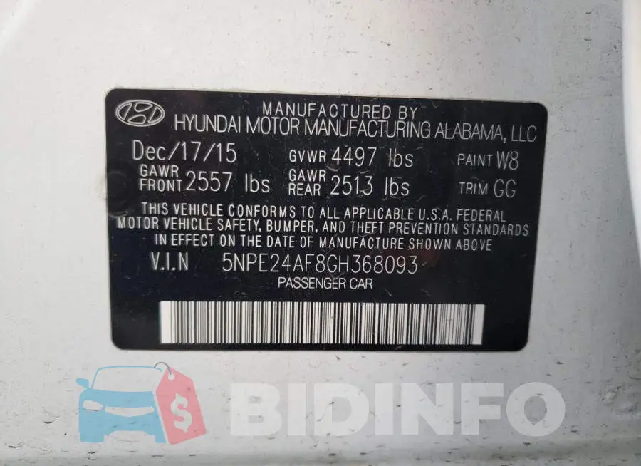 5NPE24AF8GH368093 Photo# 12