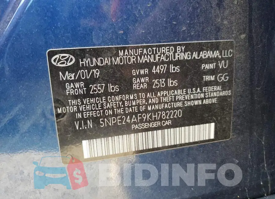 5NPE24AF9KH782220 Photo# 12