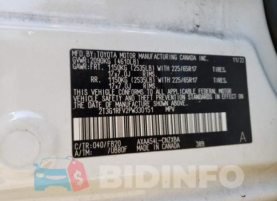 2T3G1RFV2PW330151 Photo# 12