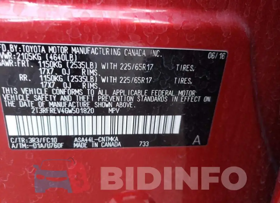 2T3RFREV4GW501820 Photo# 12