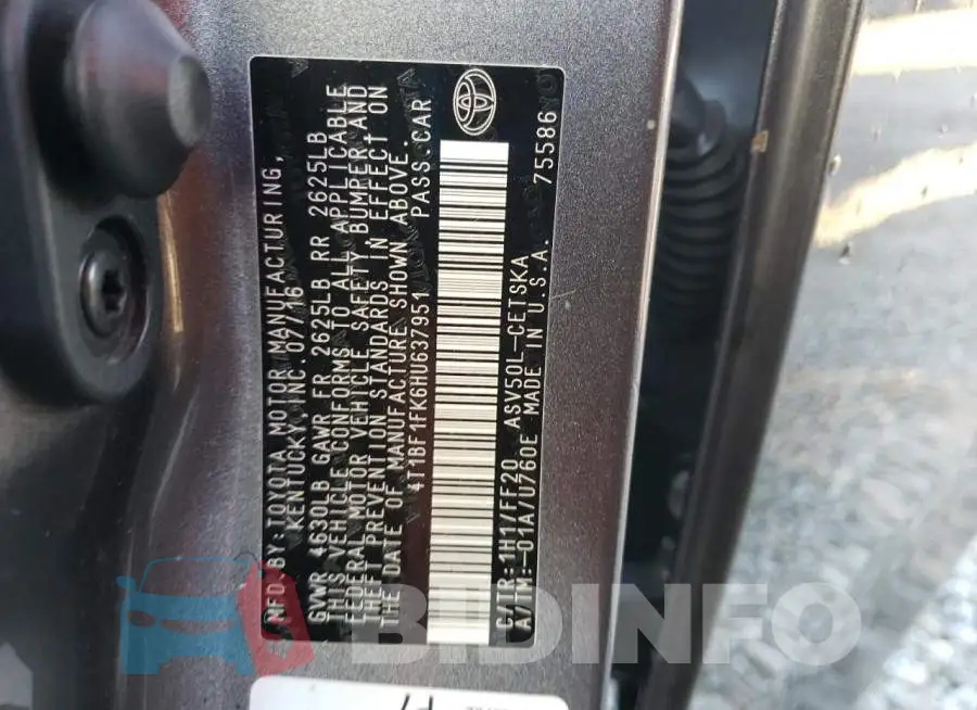 4T1BF1FK6HU637951 Photo# 12