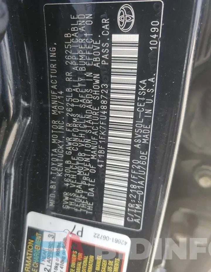 4T1BF1FK7FU488723 Photo# 13