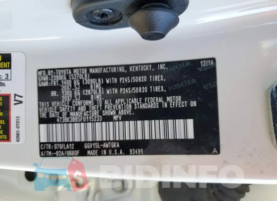 4T3BK3BB5FU115233 Photo# 14