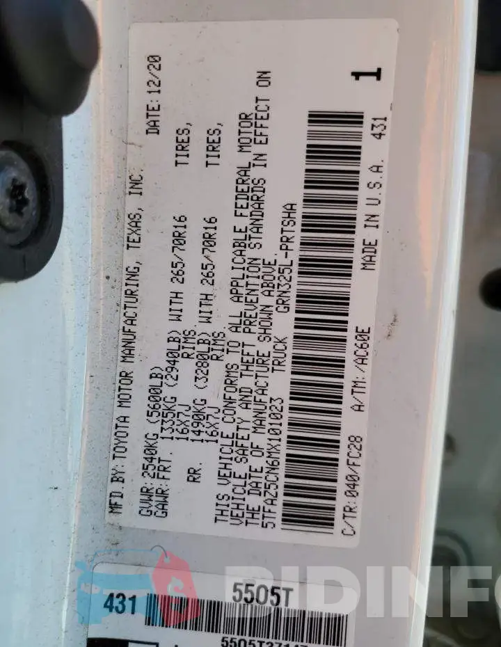 5TFAZ5CN6MX101023 Photo# 13