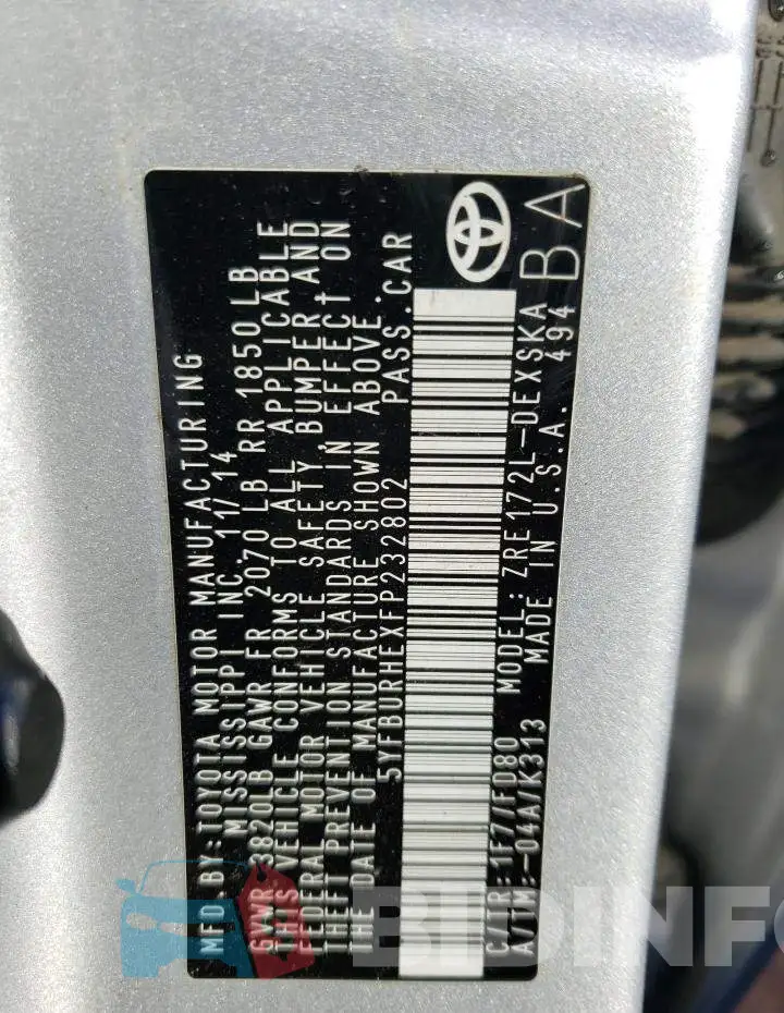 5YFBURHEXFP232802 Photo# 12
