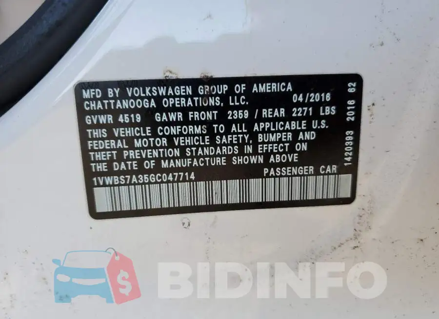 1VWBS7A35GC047714 Photo# 12