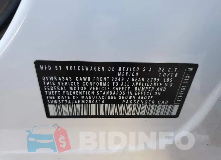 3VW5T7AJ4HM250814 Photo# 12