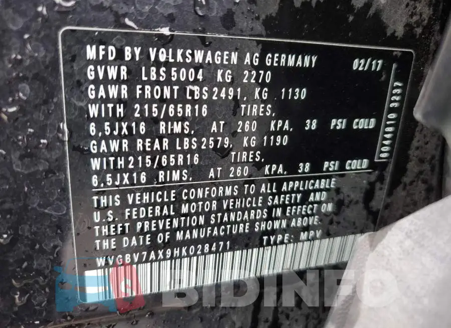 WVGBV7AX9HK028471 Photo# 13