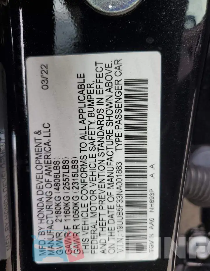 19UUB5F33NA001883 Photo# 12