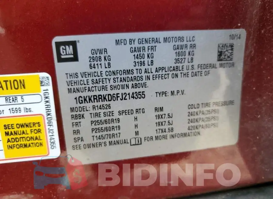 1GKKRRKD6FJ214355 Photo# 14