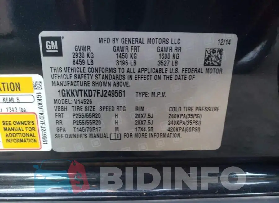1GKKVTKD7FJ249561 Photo# 13
